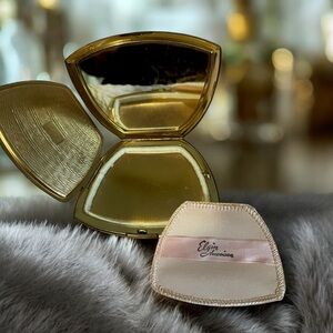 Elgin American Vintage Black and Gold Powder Compact